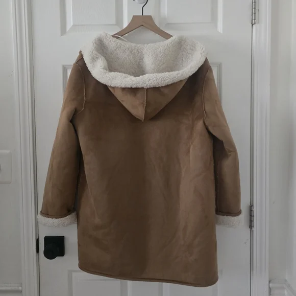 Mango Frigo Faux Shearling Lining Tan Hooded Coat Jacket Size S - Picture 8 of 8